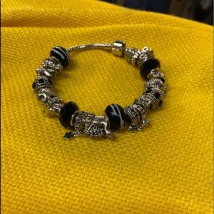 Black and Silver Birds Charm Bracelet